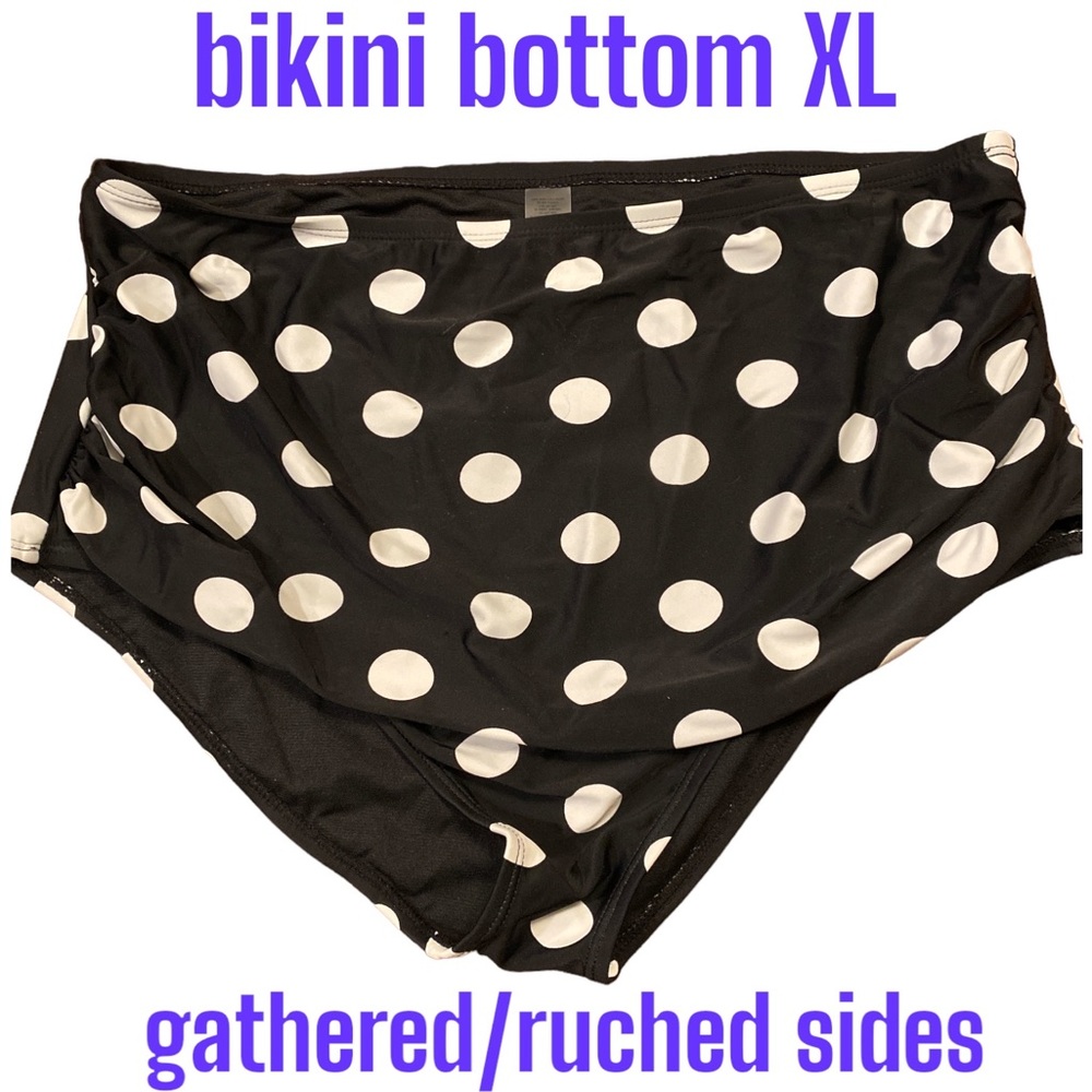 EUC XL Black White polka dots bikini -Bottom Only- good seat coverage